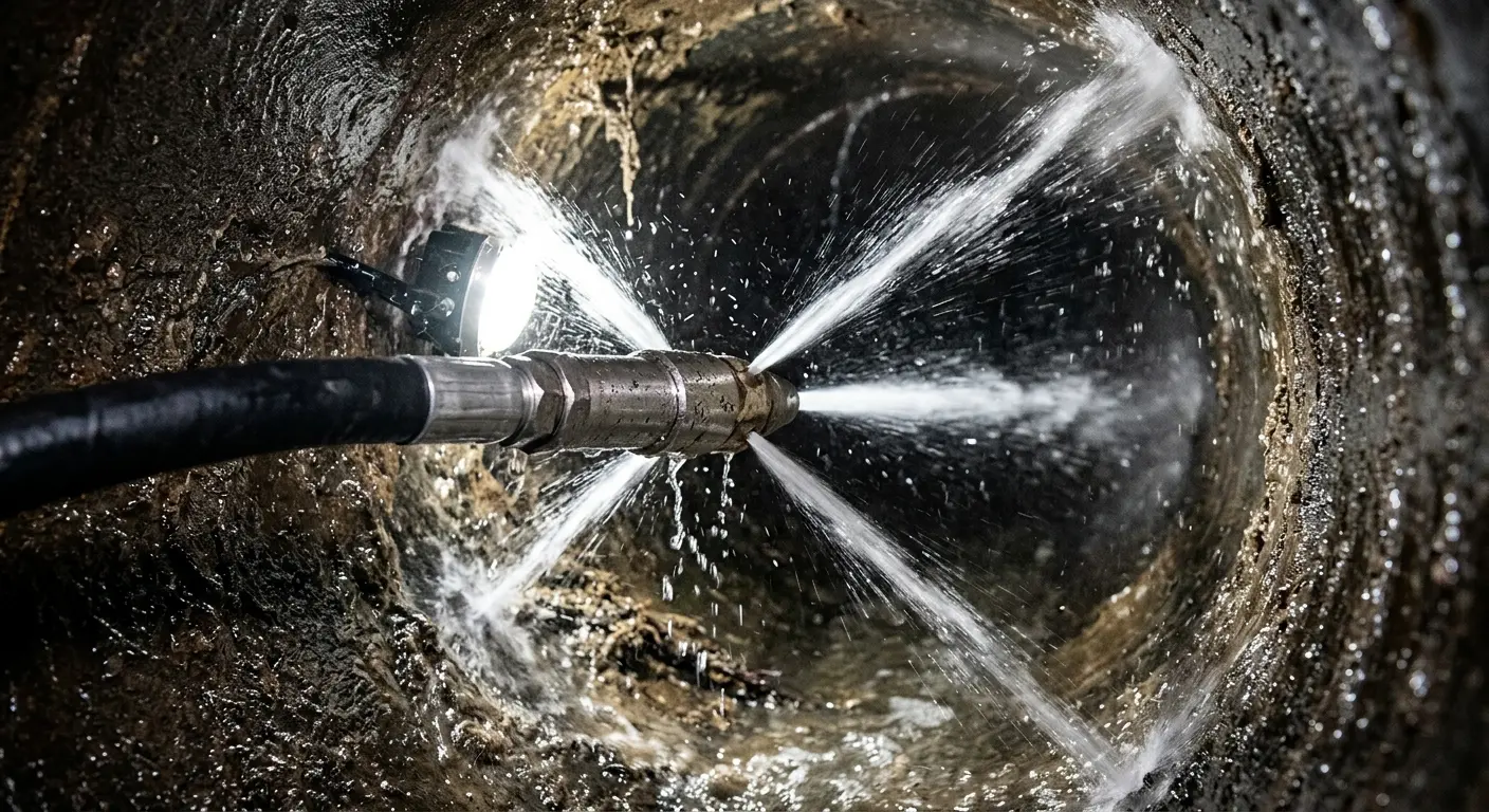 High-pressure hydro jetting nozzle cleaning sewer pipe for Sewer Cleanout in Litchfield